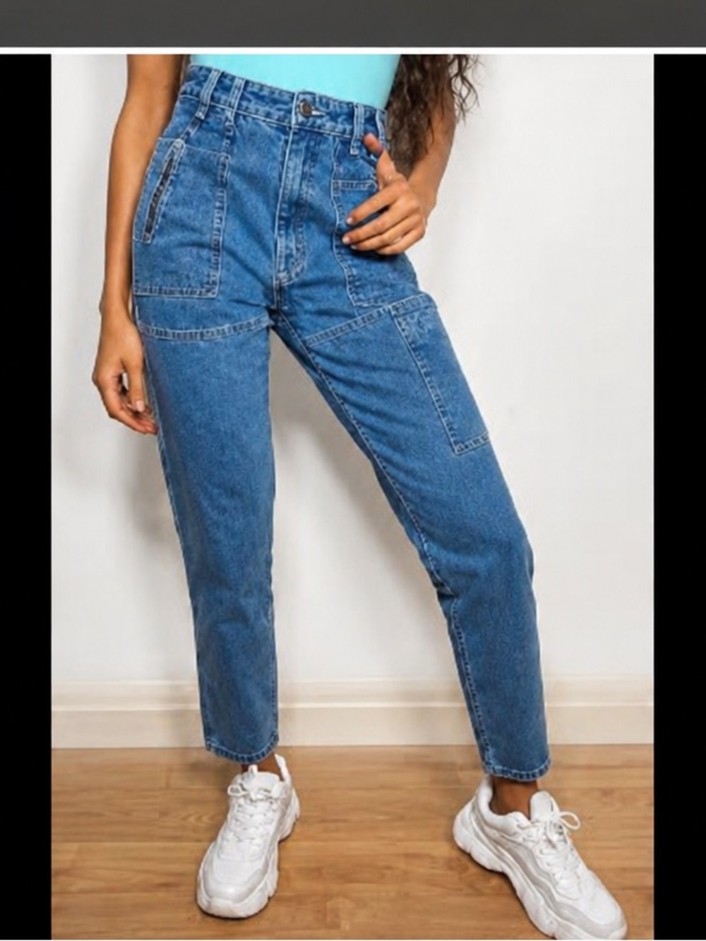 Topshop Mom Jeans Zipper Pockets Utility Style Size 28 - Picture 2 of 15